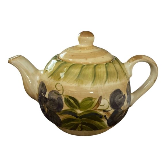 Tabletops Unlimited Provincial Grapes Teapot Hand Painted Ceramic Vintage - Picture 1 of 5